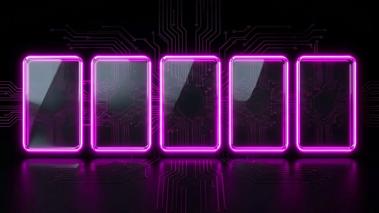 Glassmorphism operator cards with magenta neon edges